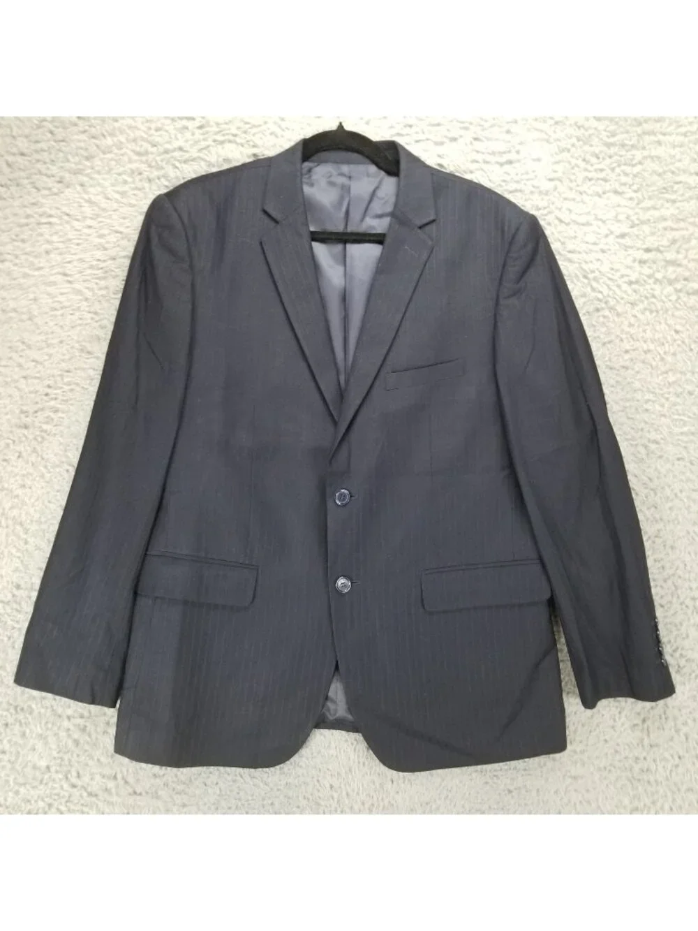 Alain Deputit Jacket Mens 40S Navy Blue Pinstripe Long Sleeve 2 Button Blazer